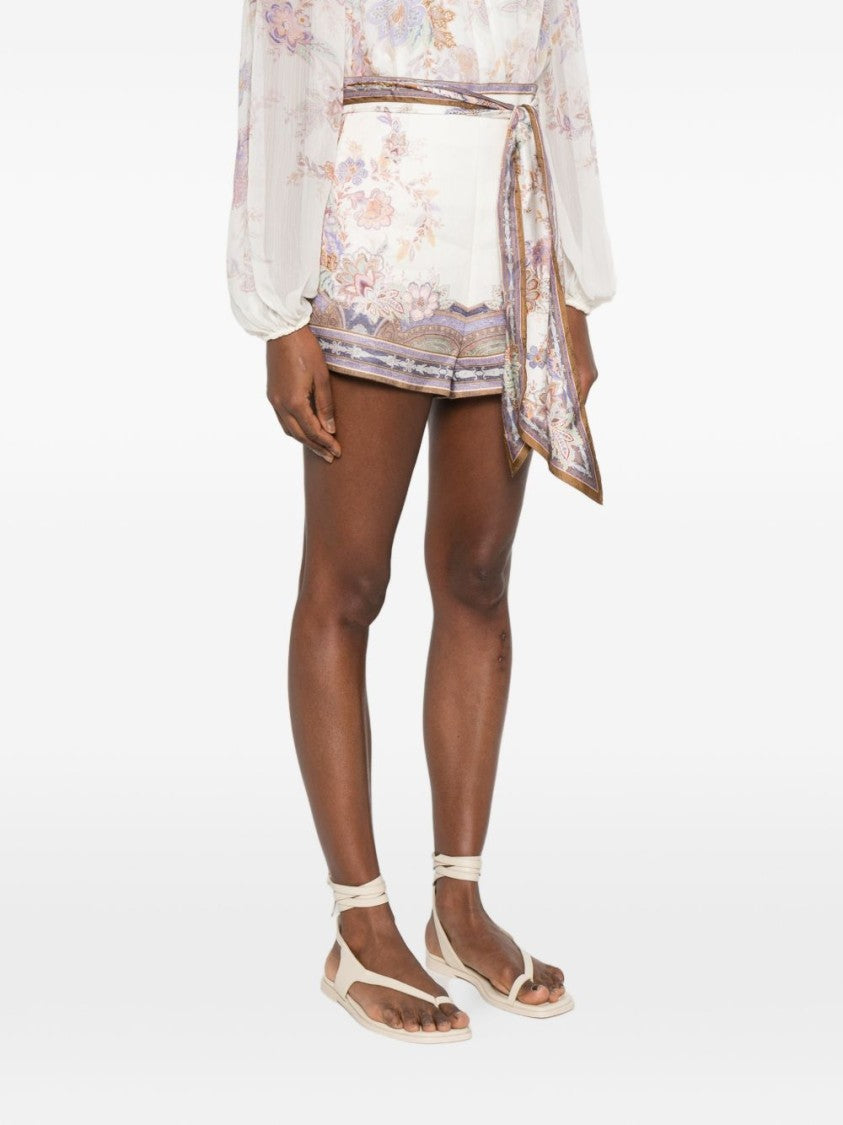 Zimmermann Tailored High-Waist Shorts With Floral