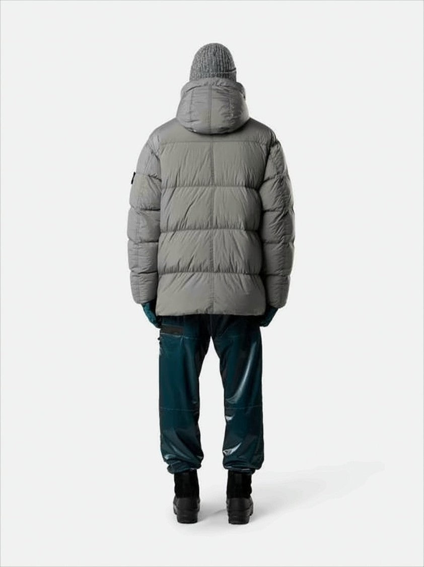 Stone Island Quilted Hooded Down Jacket With Angular Flap Pockets