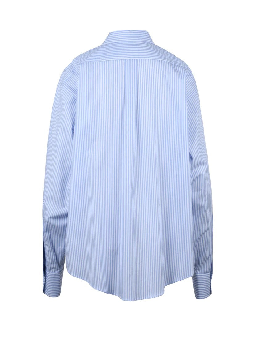 Vaquera White/Light Blue Batwing Sleeve Striped Cotton Shirt