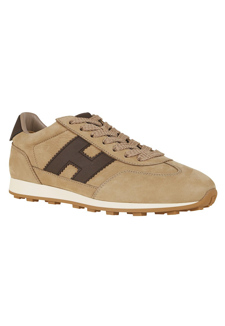 Hogan Beige Suede H727 Retro Running Sneakers