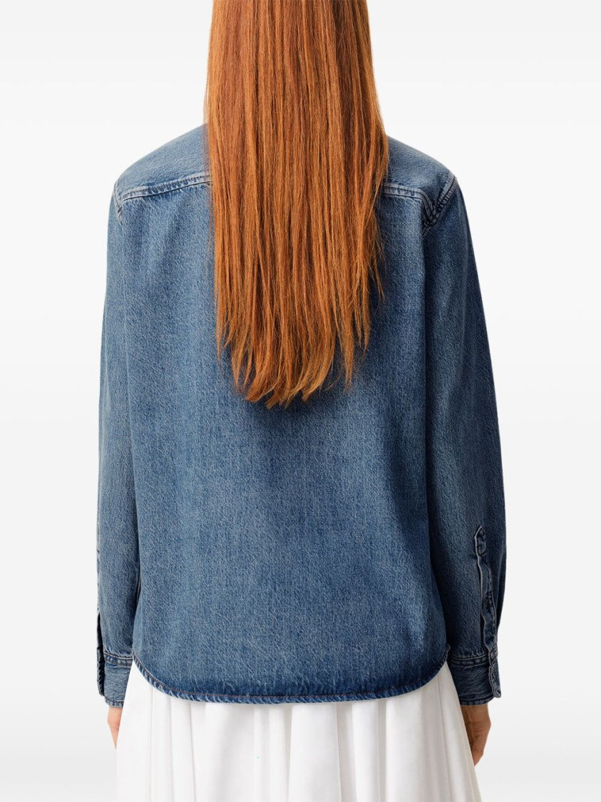 Ami Paris Button-Down Denim Shirt With Subtle Fading