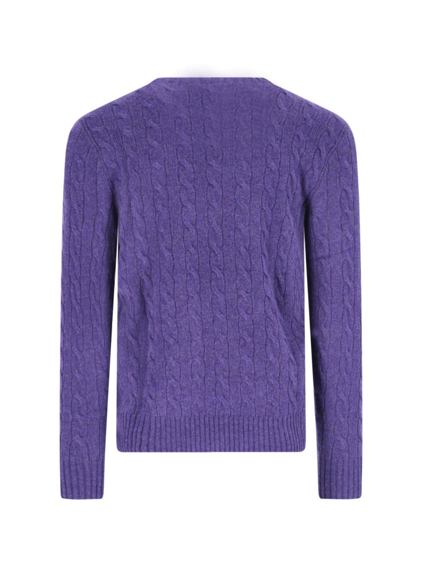 Polo Ralph Lauren Purple Cable Knit Wool-Cashmere Sweater