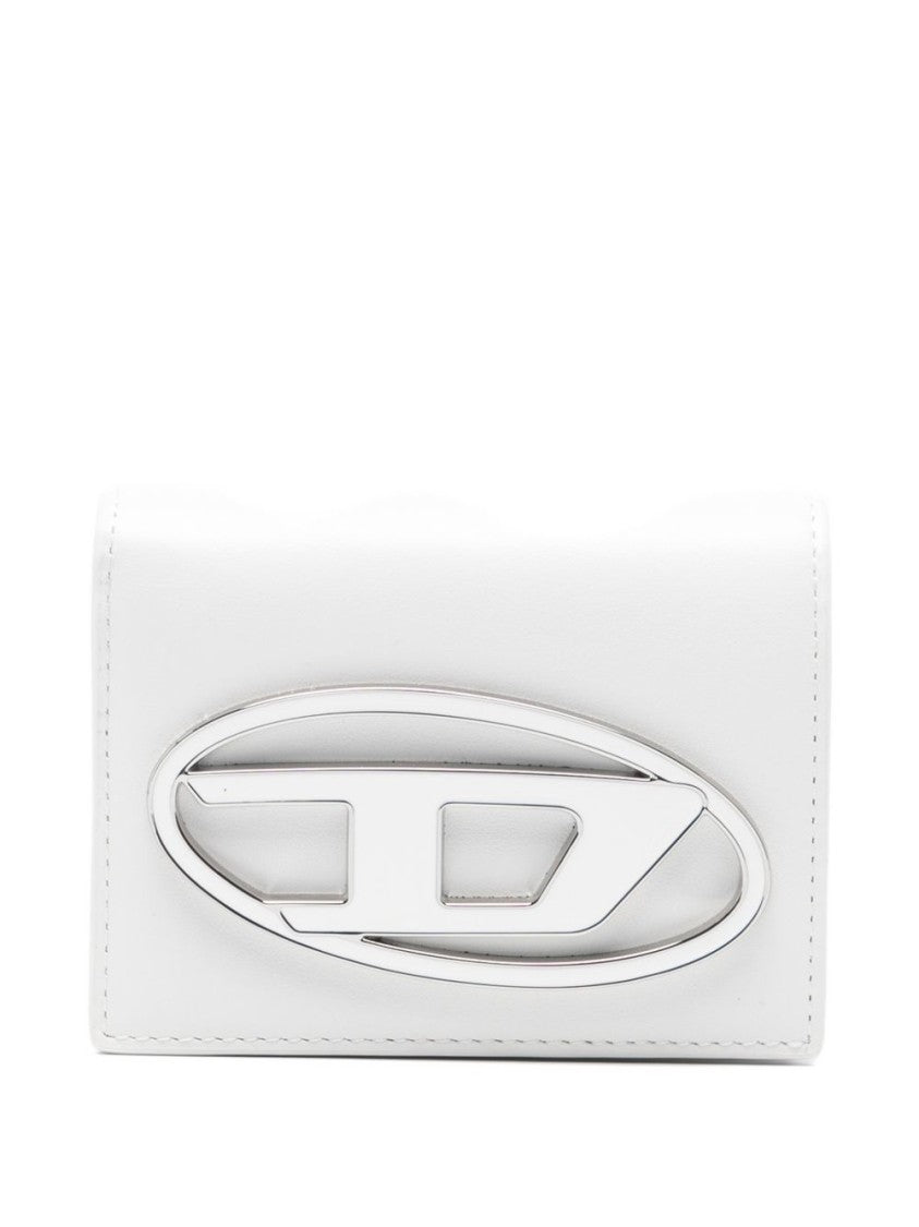 Diesel Rectangular White Leather Wallet With Metallic Emblem
