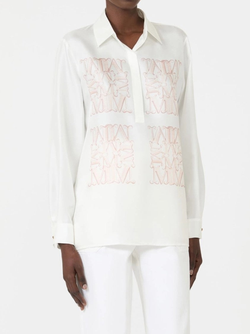 Max Mara White Mxmfiltro Embroidered Long-Sleeve Blouse