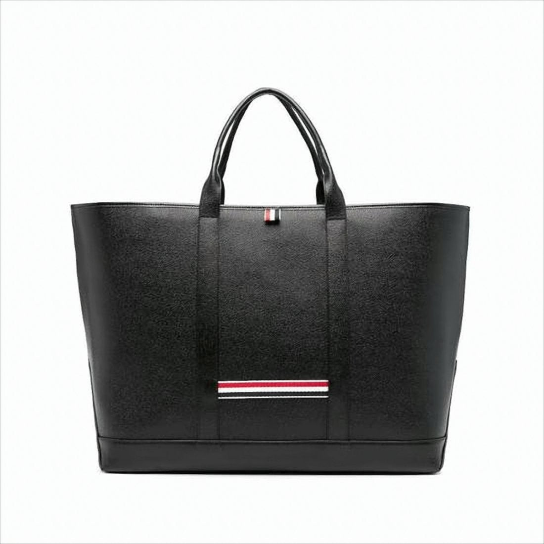 Thom Browne Structured Calf Leather Tote Bag With Striped Detailing