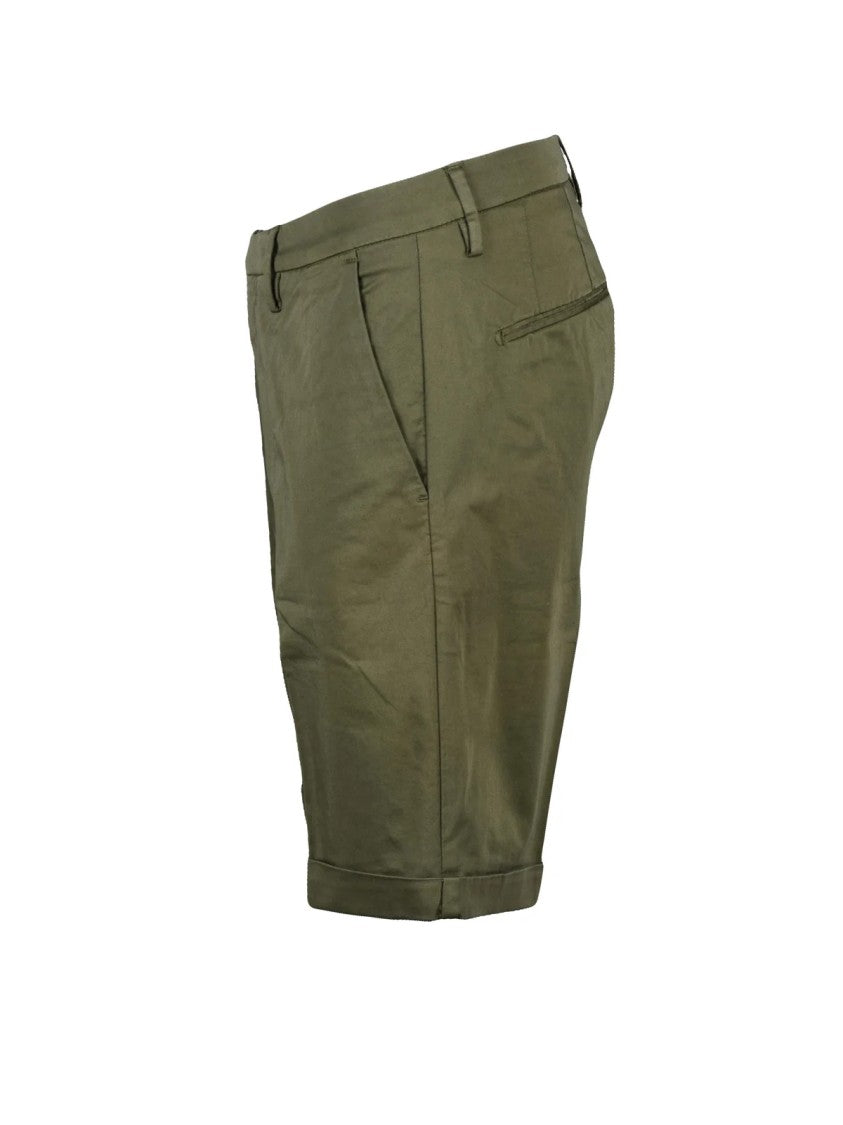 Bro Ship Military Green Flat Waist Cuffed Stretch Cotton Shorts