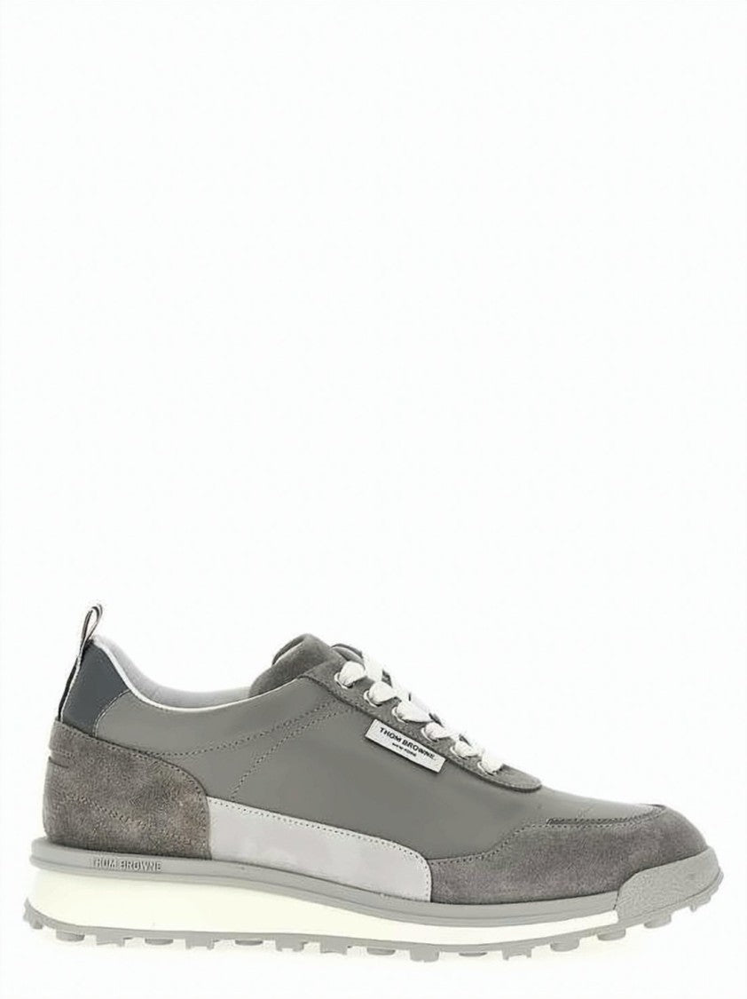 Thom Browne Calf Leather And Suede Panel Sneakers With Textured Sole