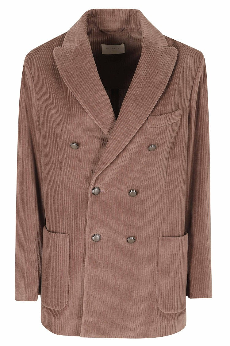 Circolo 1901 Brown Double-Breasted Corduroy Cotton-Blend Blazer