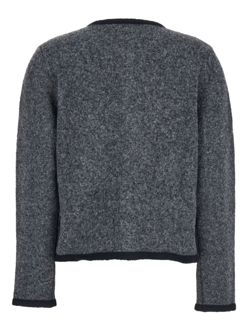 Semi Couture Textured Gray Cardigan With Contrasting Trim