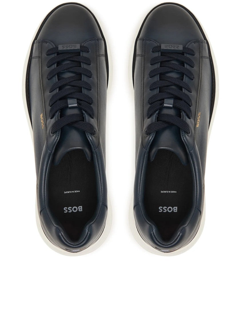 Hugo Boss Navy Smooth Leather White Sole Sneakers