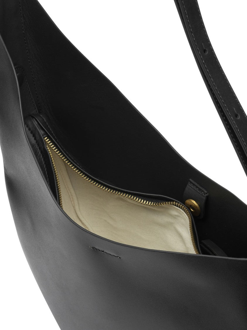 Soeur Crescent-Shaped Leather Shoulder Bag With Gold-Tone Accents