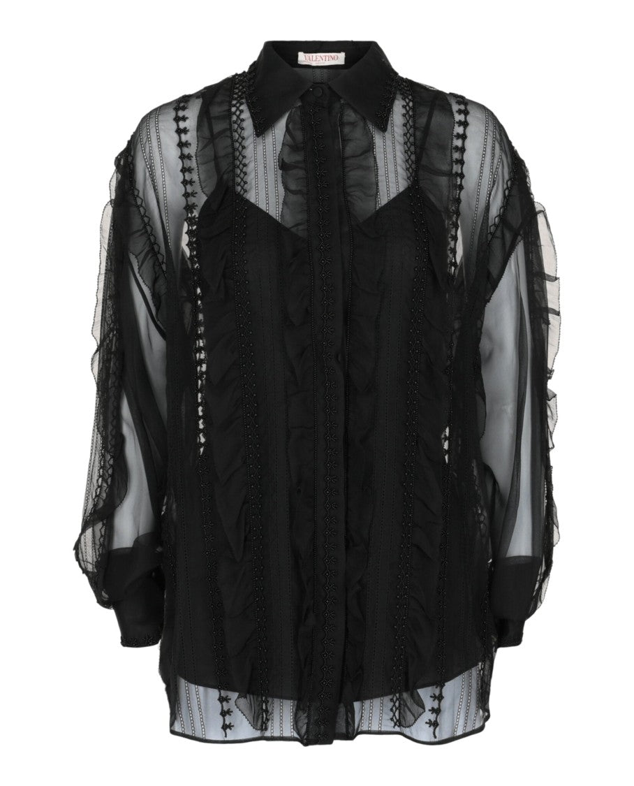 Valentino Bead-Embellished Ruffled Silk-Chiffon Shirt