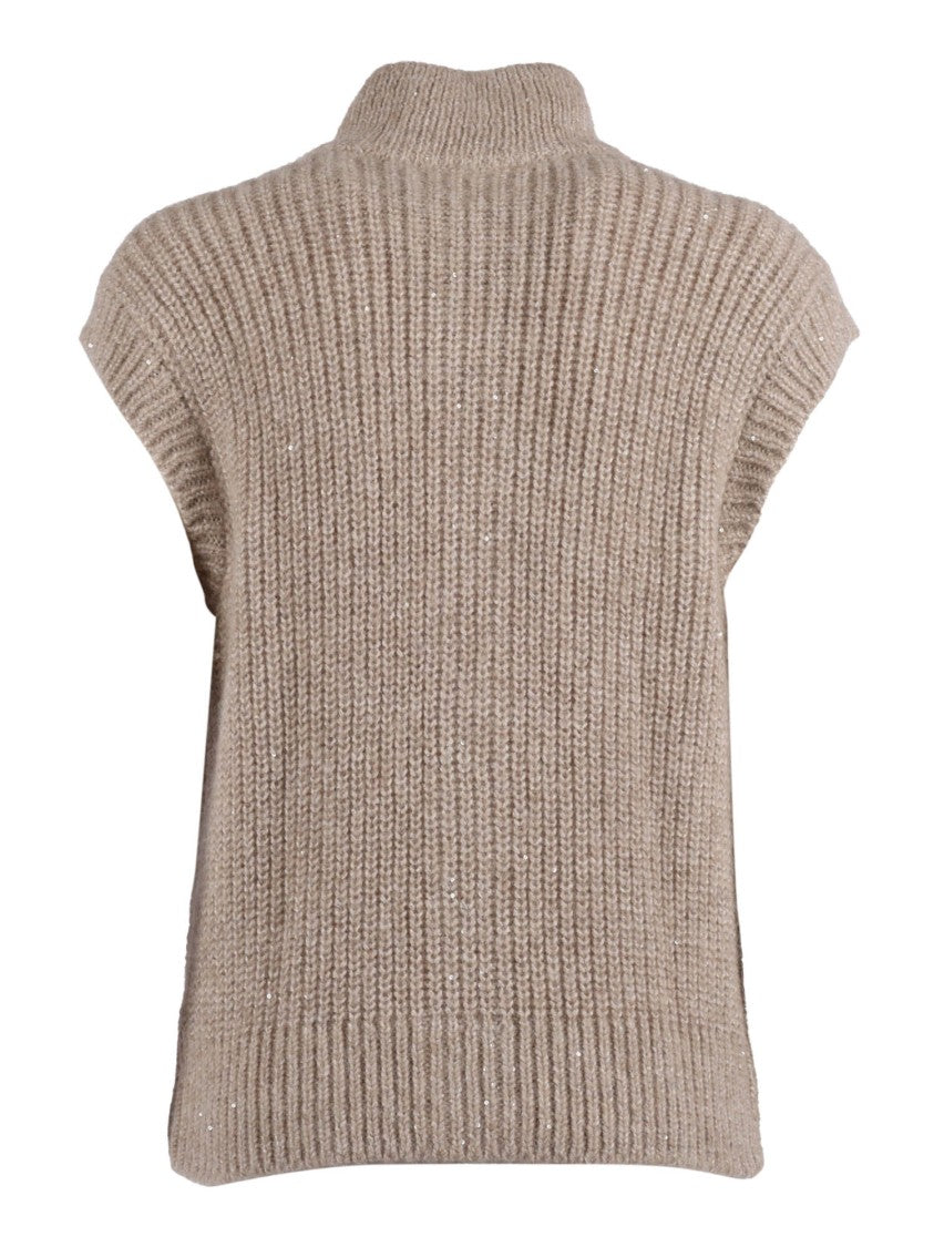 Peserico Chunky Ribbed Knitted Waistcoat With High Collar