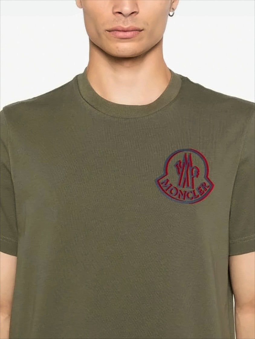 Moncler Olive Green Cotton T-Shirt With Emblem
