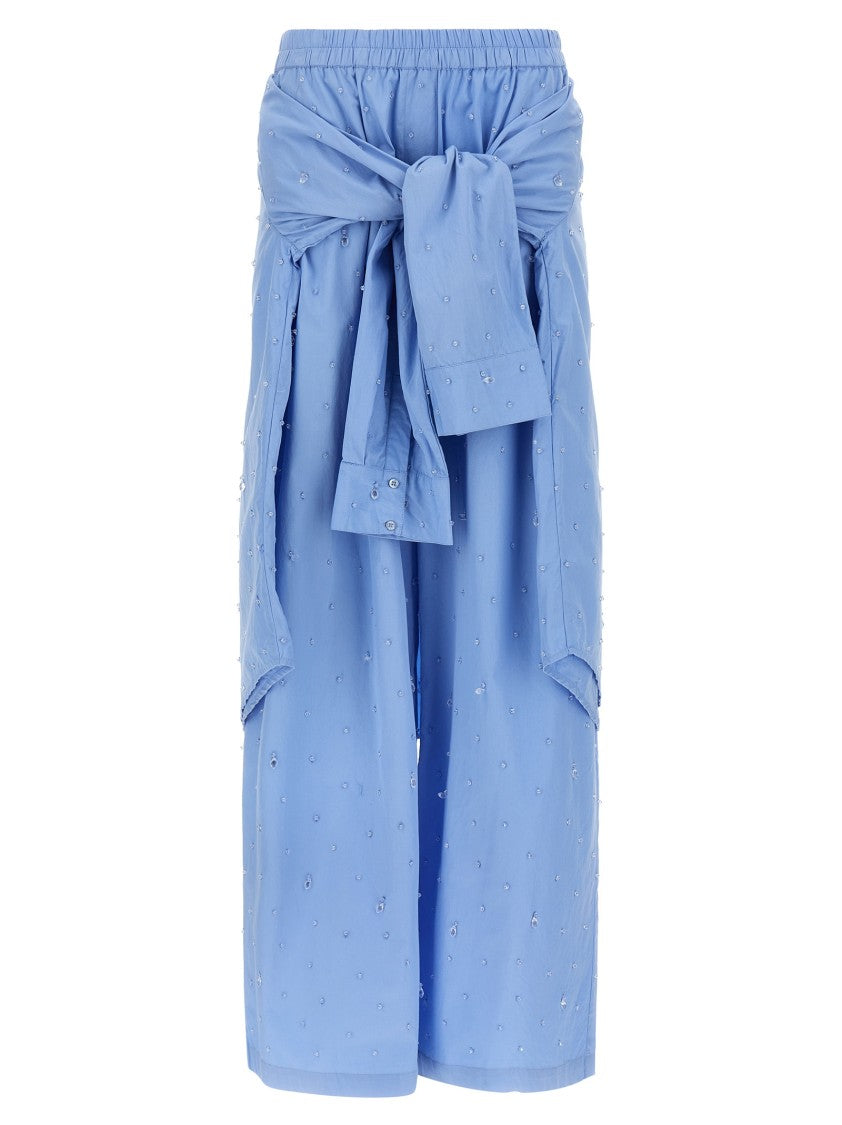 Giuseppe Di Morabito Crystal Appliqué Cotton Poplin Wide Leg Pants
