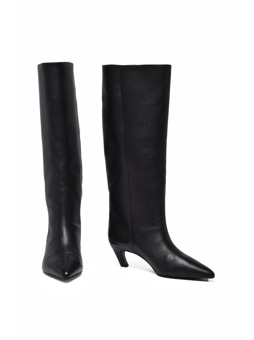 Ash Black Leather Mixed Ankle Boots