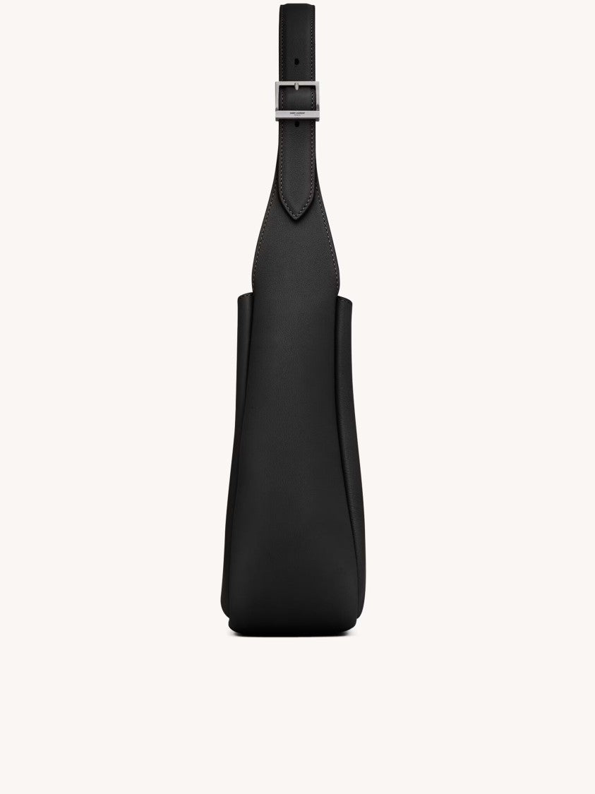 Saint Laurent Structured Black Shoulder Bag With Interlocking Logo Emblem