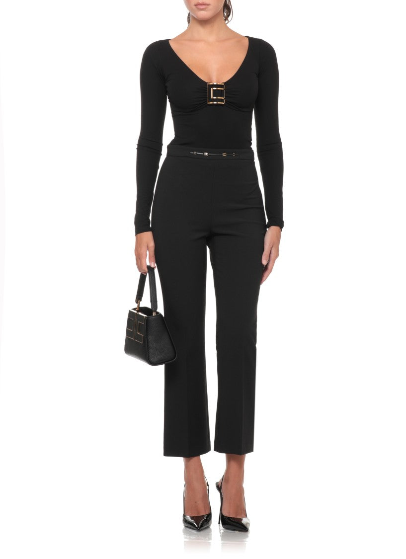 Elisabetta Franchi Cropped Black Trousers With Straight-Leg Silhouette And Decorative Detail