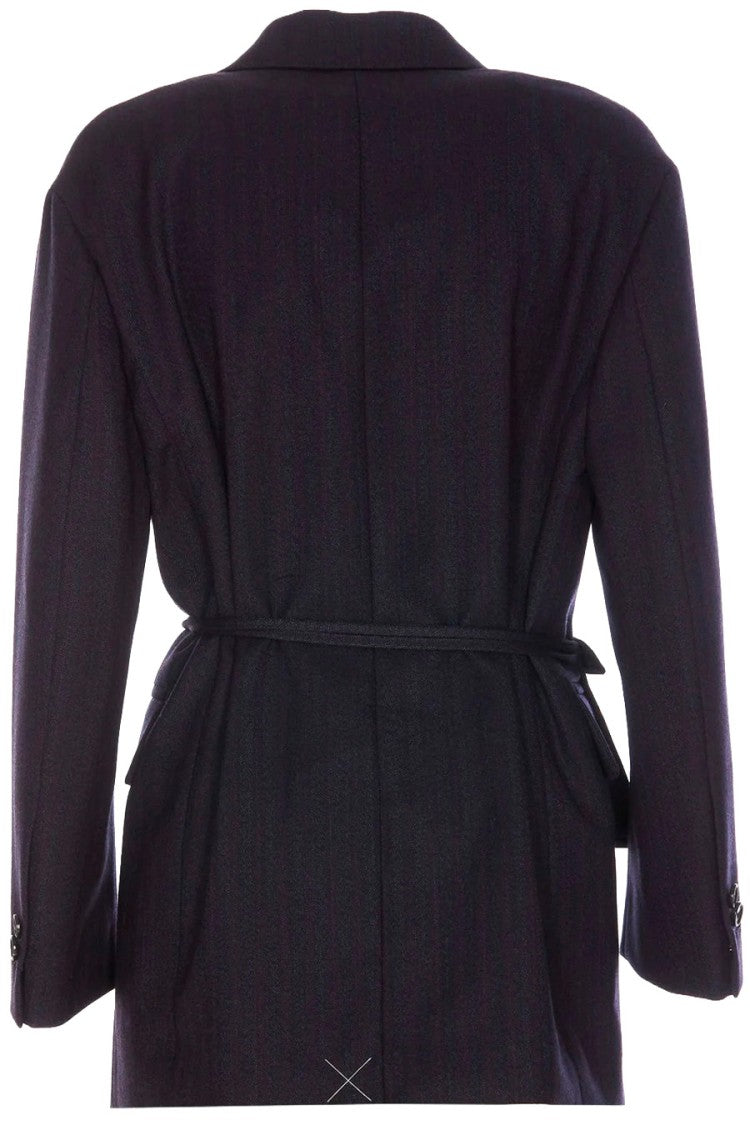 Bottega Veneta Navy Wrap-Front Belted Wool Jacket