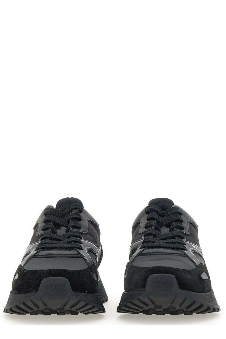 Boss Minimalist Black Low-Top Sneakers With Smooth Finish