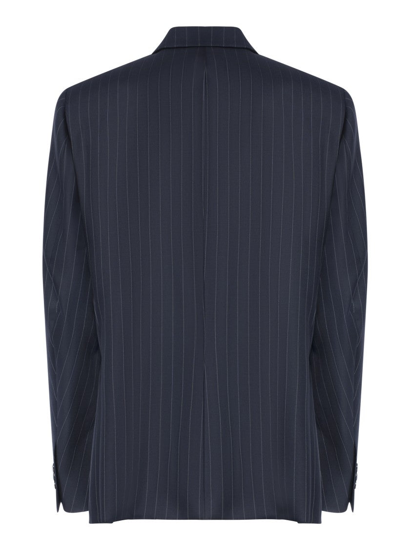 Hed Mayner Navy Blue Pinstripe Single-Breasted Blazer