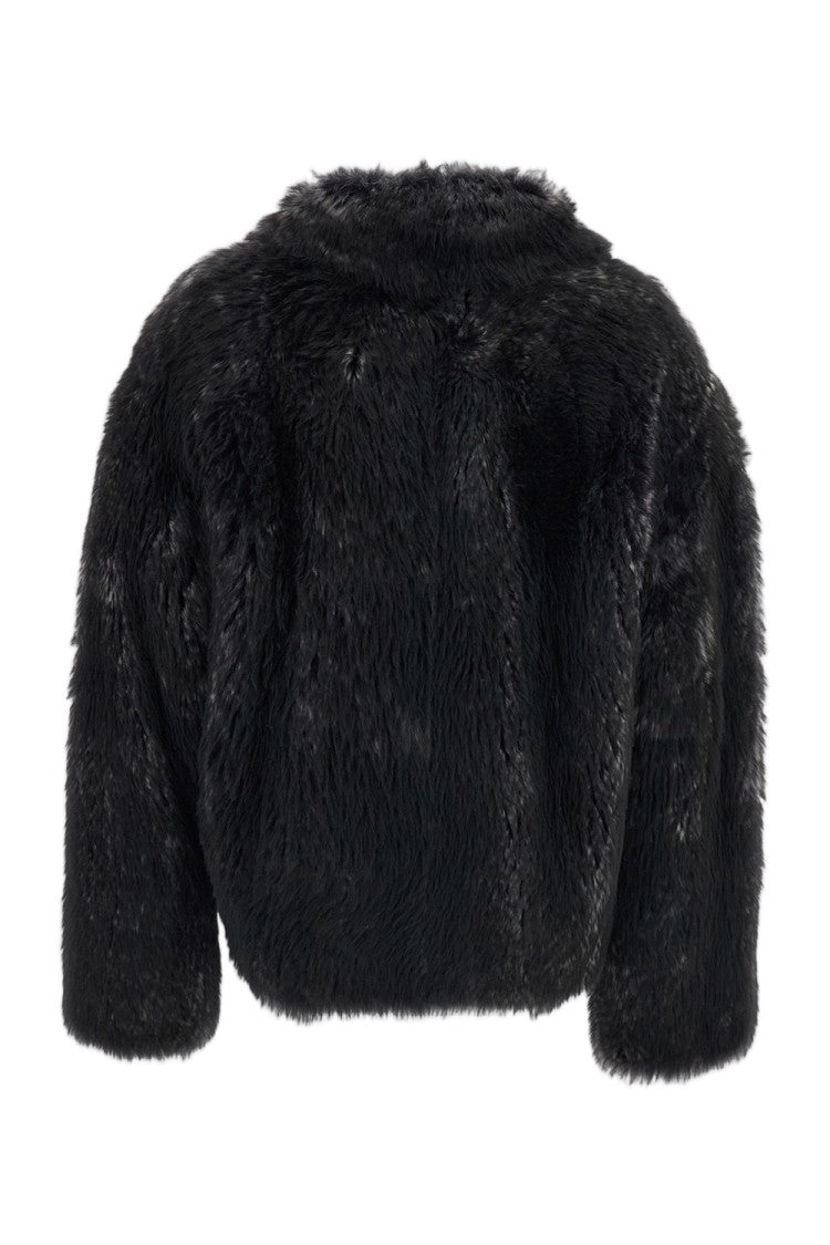 Desa 1972 Black High-Collar Shearling Leather Jacket