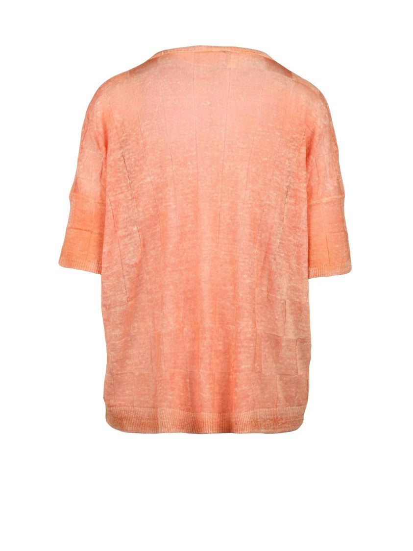 F Cashmere Orange Textured Ribbed Linen-Blend Knit Top