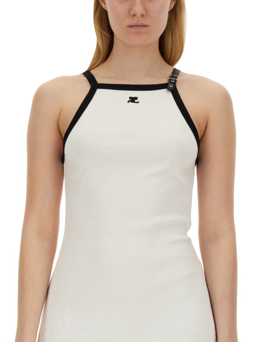 Courrèges Fitted Mini Dress With Contrasting Trim And Logo