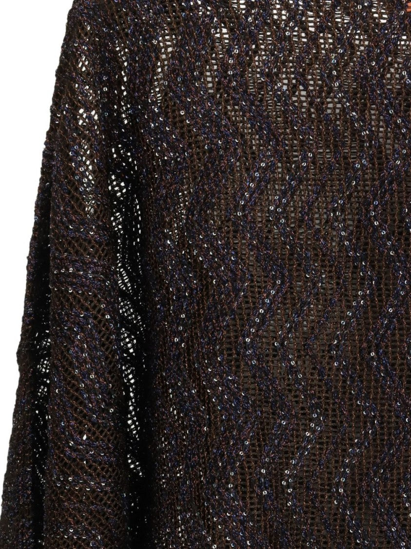 Missoni Boxy Cropped Top With Brown Zigzag Pattern And Open-Knit Texture