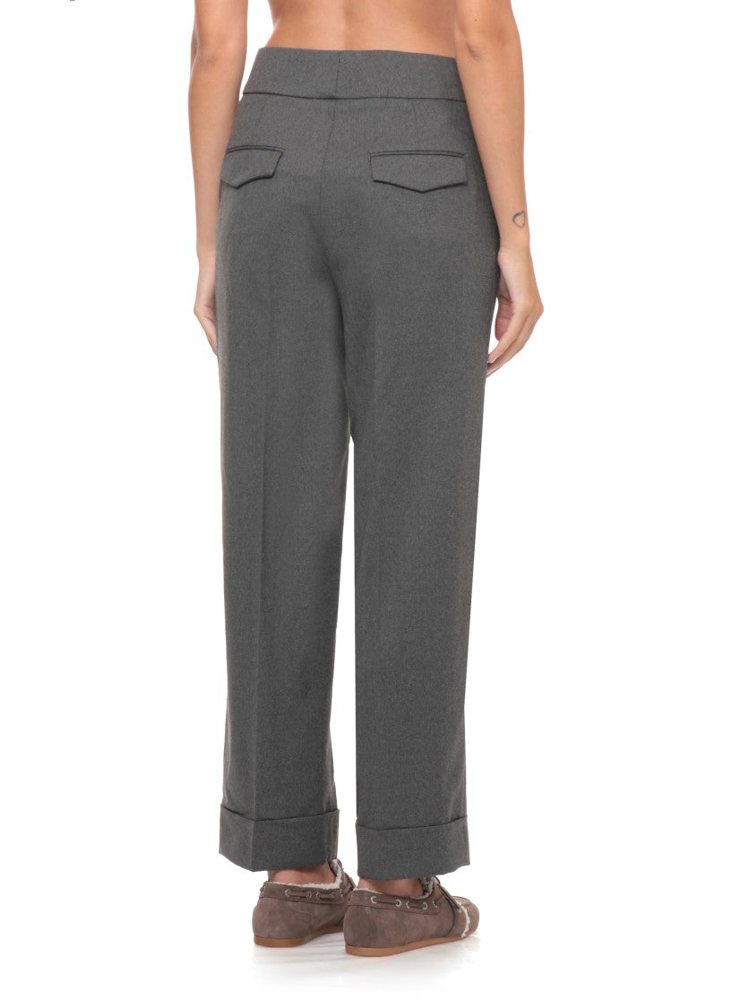 Peserico Grey Lapel Hem Formal Pants