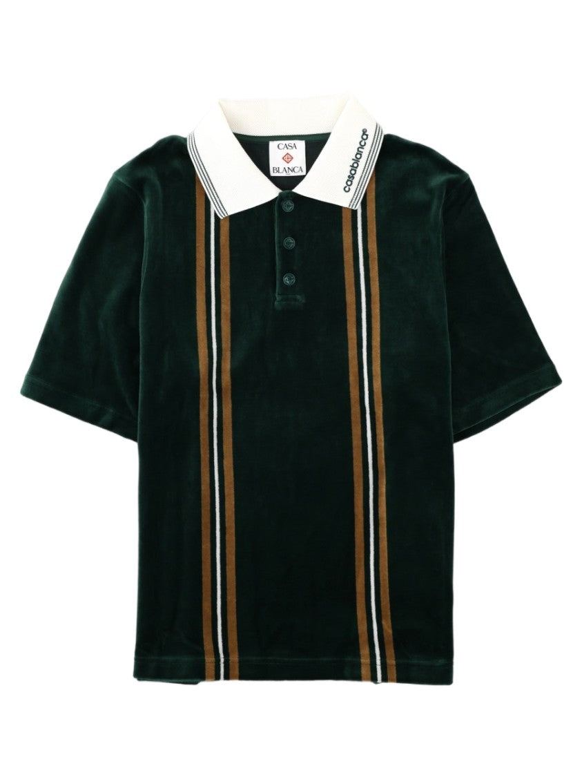 Casablanca Green Velvety Striped Cotton-Blend Polo Shirt