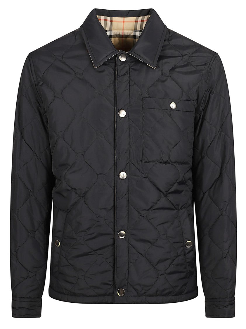 Burberry Quilted Button-Up Black Coat