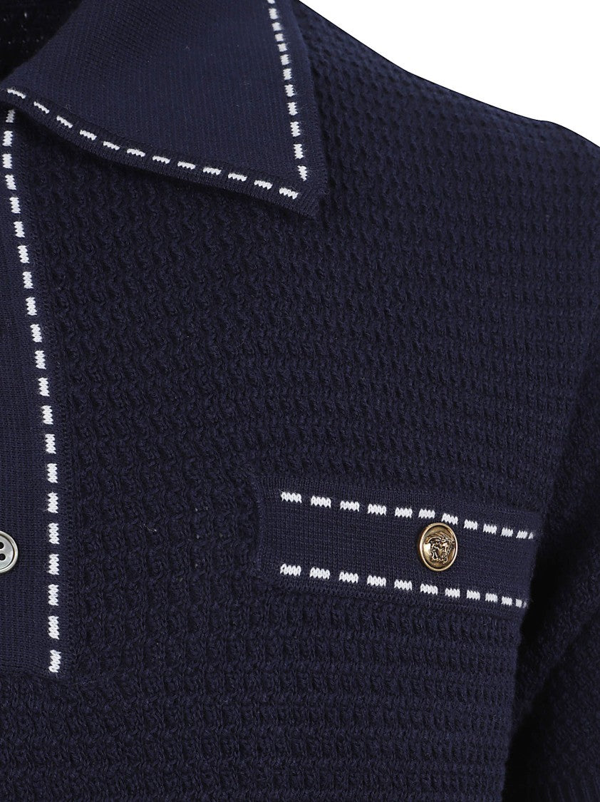 Versace Textured Cotton Polo With Iconic Medusa Detail