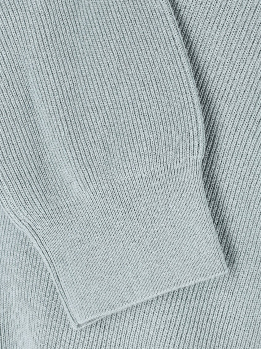 Closed Half-Zip Knit Sweater With High Collar And Ribbed Texture