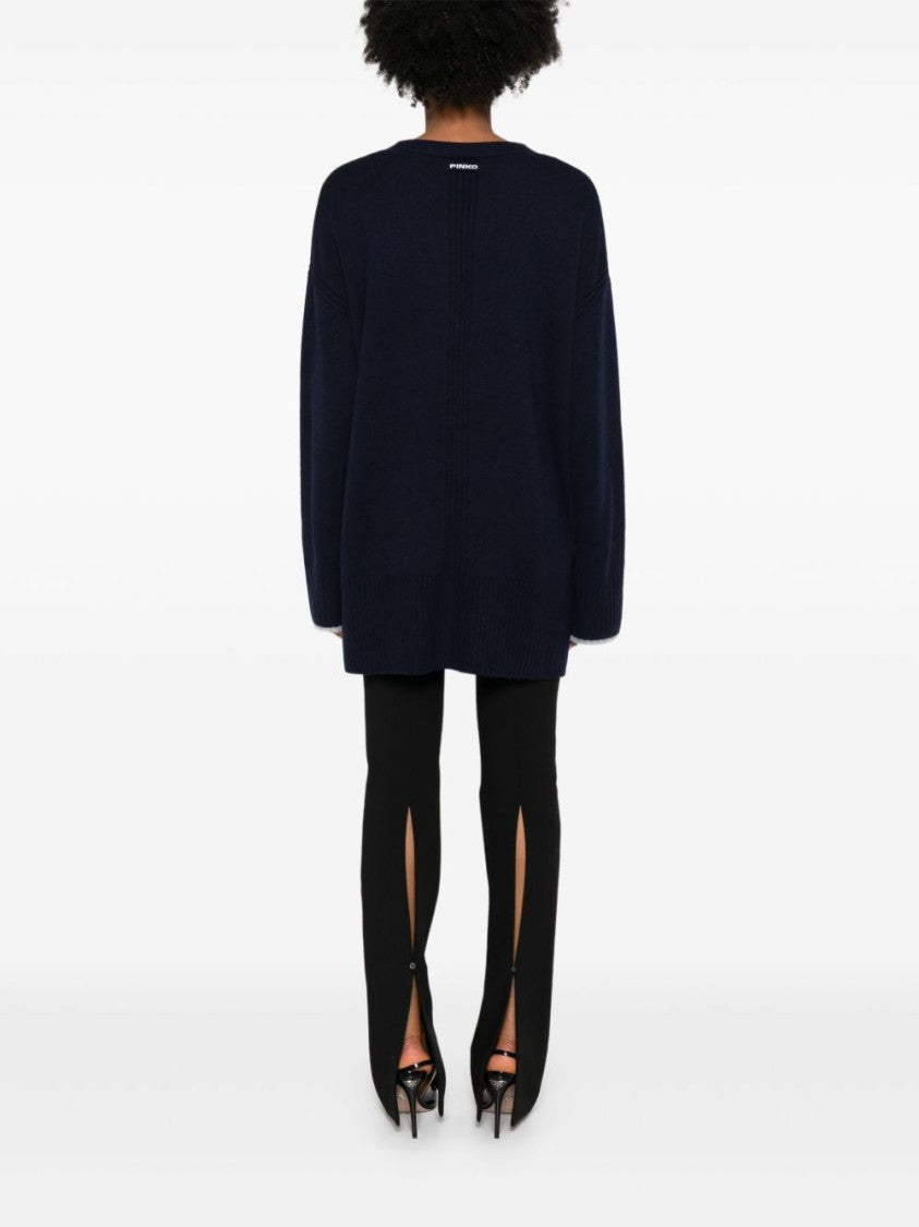 Pinko Long-Sleeved Cardigan Sweater With Deep V-Neck