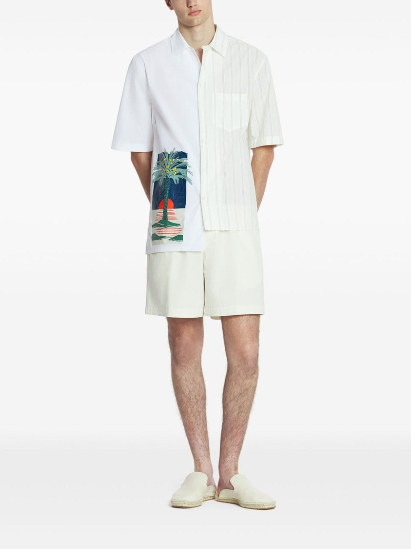 Lanvin White Pinstripe Graphic Asymmetric Hem Shirt