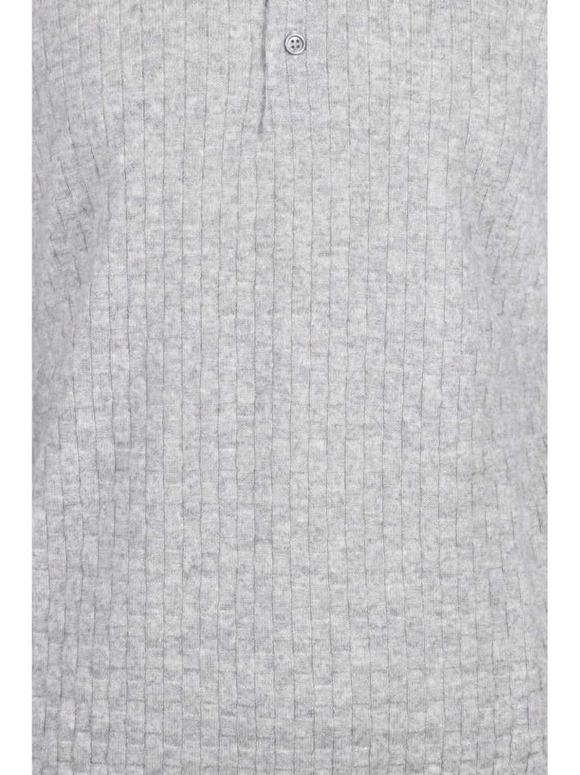 Filippo De Laurentiis Light Grey Merino Wool-Blend Knit Polo Shirt