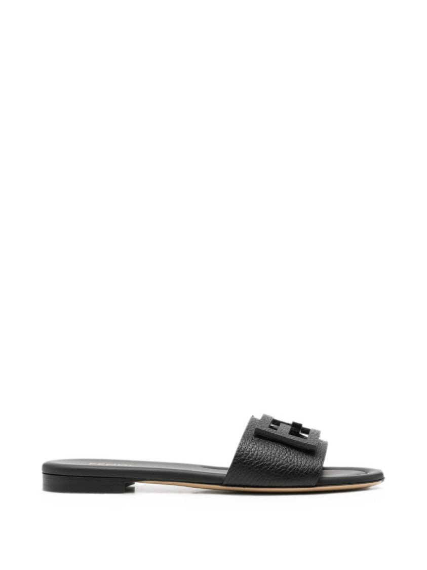 Fendi Black Minimalist Leather Flat Shoes