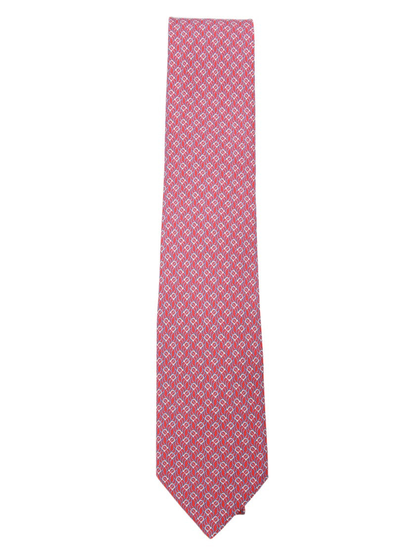 Ferragamo Vibrant Red Tie With Intricate Geometric Pattern