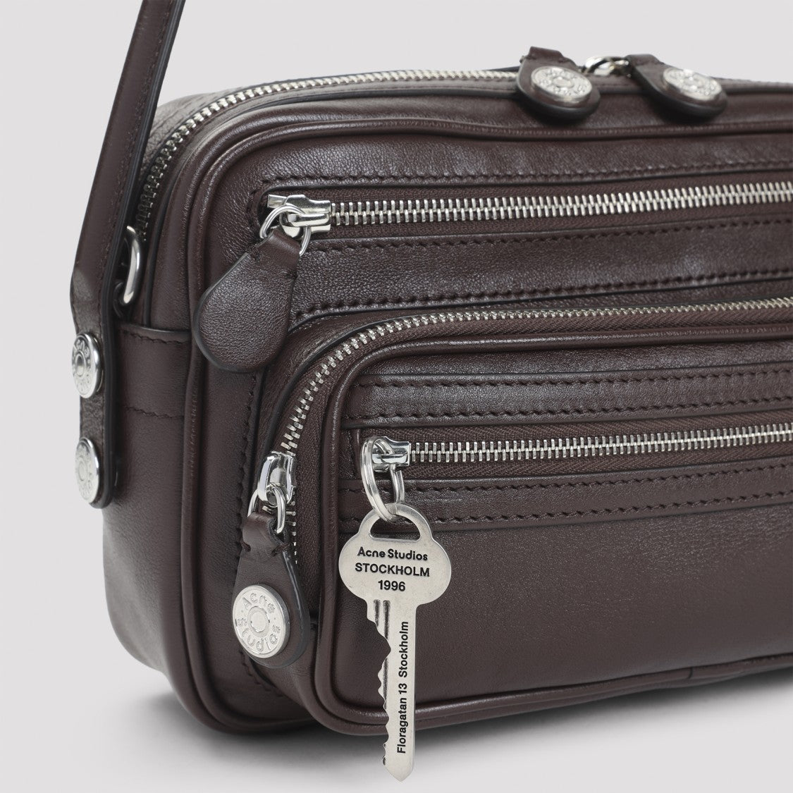 Acne Studios Compact Brown Leather Shoulder Bag With Zippered Compartments