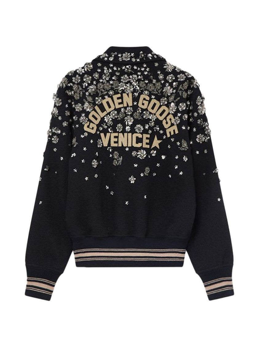 Golden Goose Floral Embroidered Black Ribbed Jacket