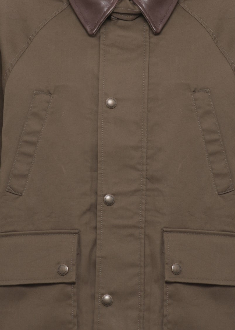 Polo Ralph Lauren Green Leather-Collared Snap Zip Jacket