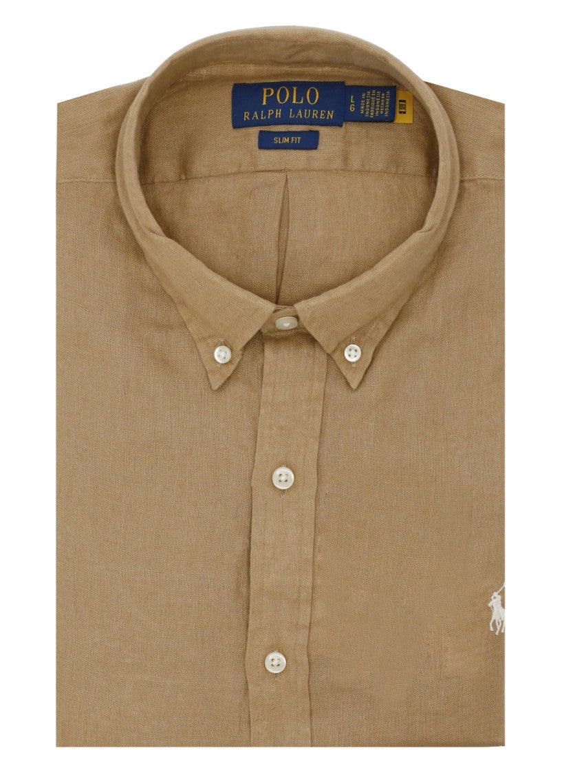 Polo Ralph Lauren Beige Pony Embroidered Linen Shirt