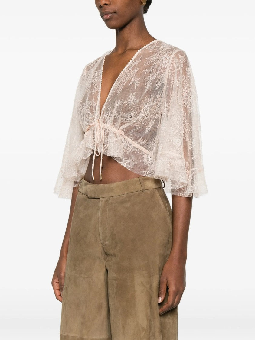 Alberta Ferretti Black Cropped Sheer Lace Top