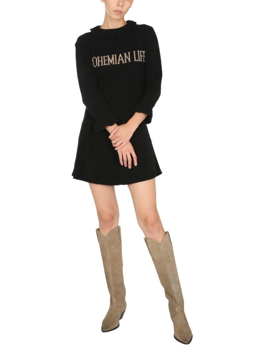 Alberta Ferretti High-Neck Mini Dress With Ruffled Details