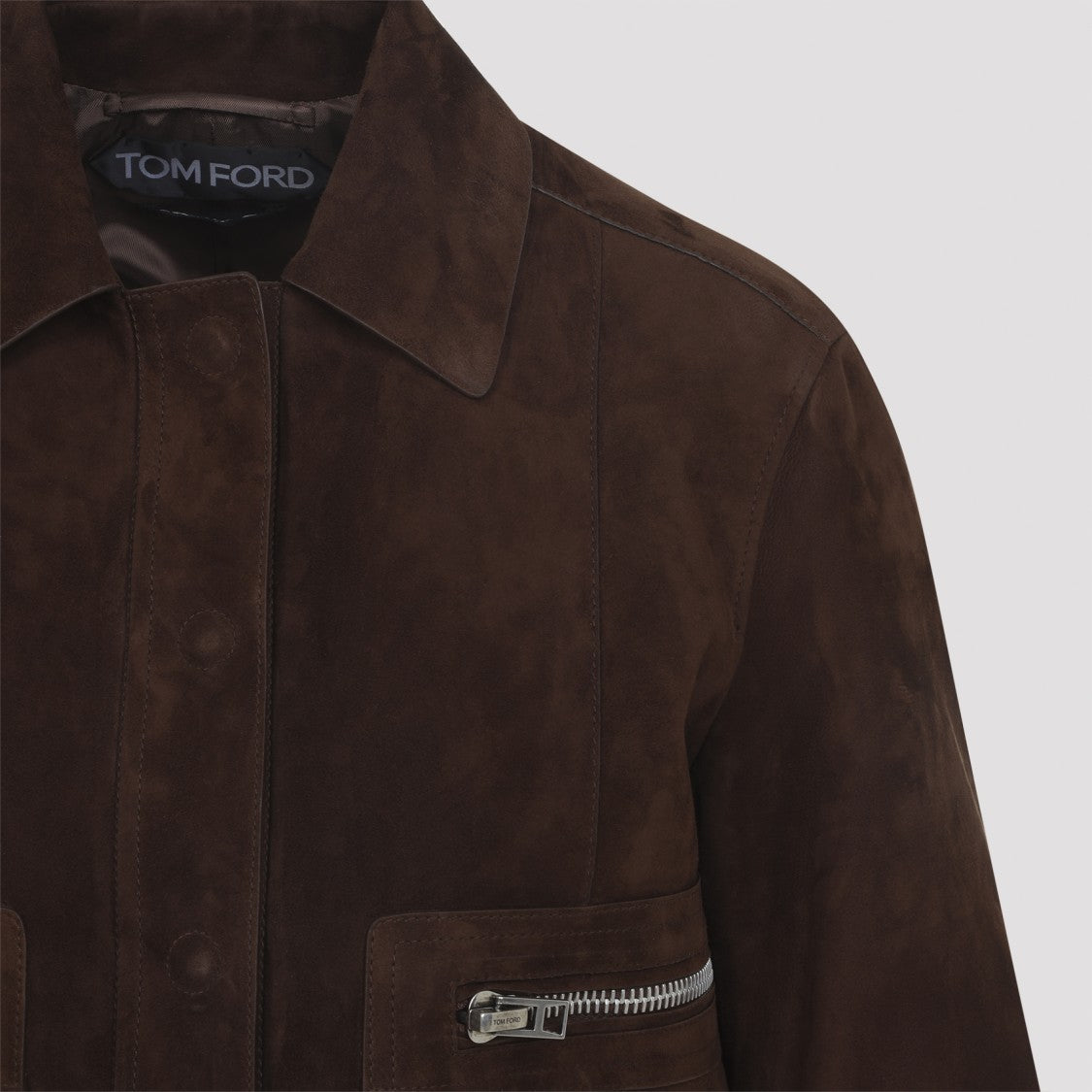 Tom Ford Brown Lamb Leather Jacket With Classic Collar And Ribbed Details
