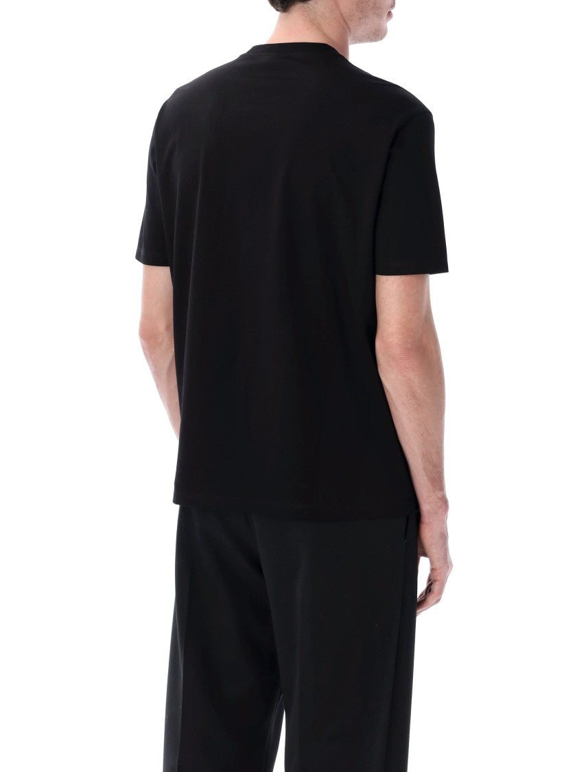 Emporio Armani Intarsia Logo T-Shirt In Black Cotton Jersey