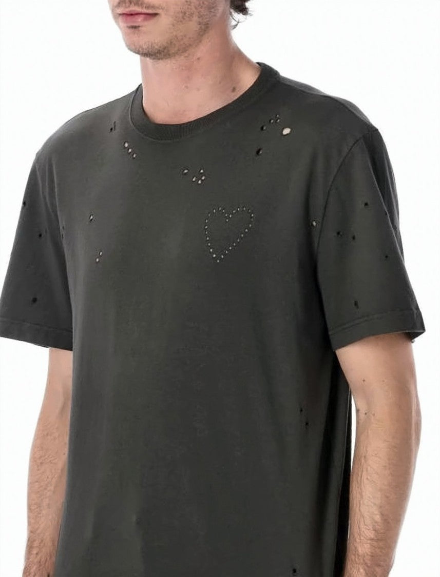 Golden Goose Distressed Black Short-Sleeve T-Shirt With Heart Detail