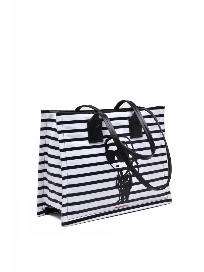 Karl Lagerfeld Black White Stripe Ikon Nylon Tote Bag