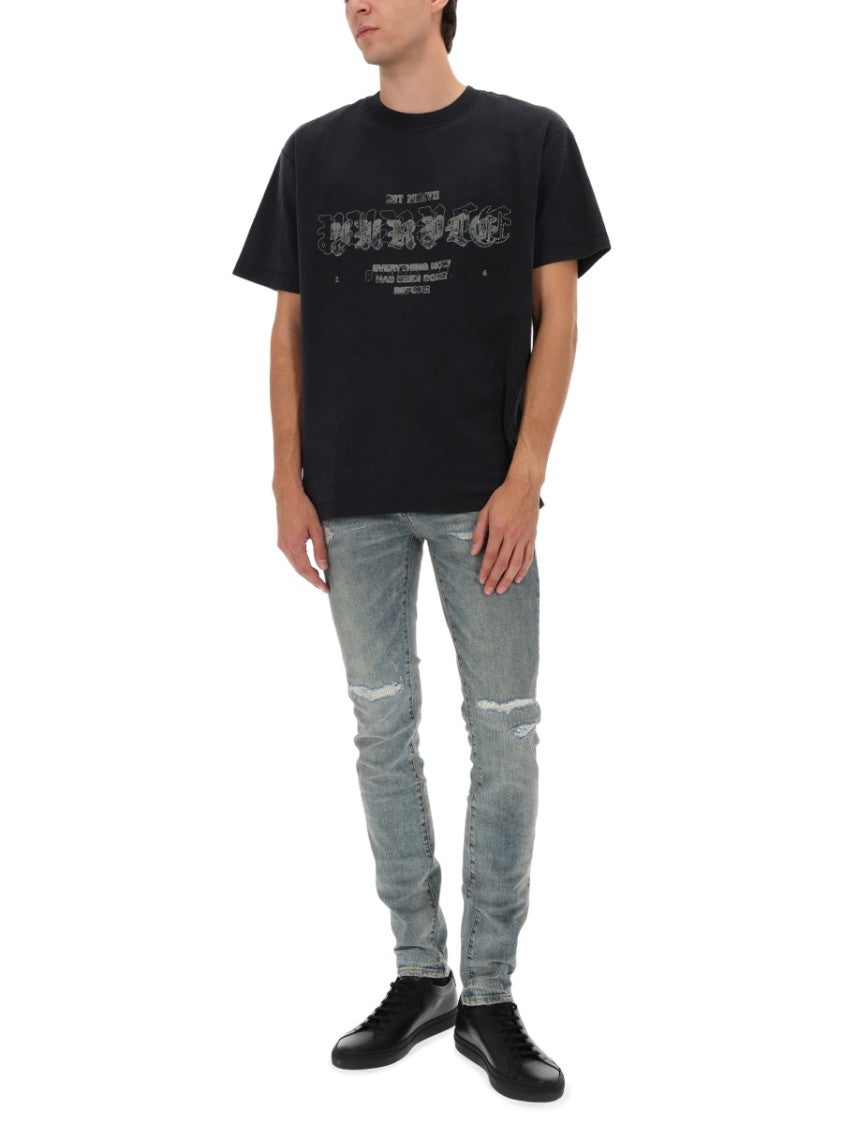 Purple Brand Black Short-Sleeve Distressed Logo T-Shirt